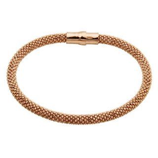.925 Sterling Silver and Rose Gold Plated 5mm Thickness Beaded Italian Bracelet with Magnetic Enclosure   7" Inches The World Jewelry Center Jewelry