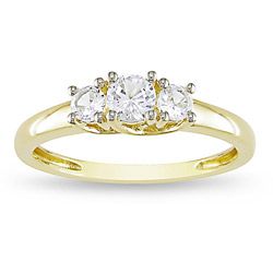 Miadora 10k Yellow Gold Created White Sapphire 3 stone Ring Miadora Gemstone Rings