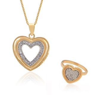 Finesque 18k/Silver 1/4ct TDW Diamond Heart Necklace with Bonus Diamond Ring (I J, I2 I3) Finesque Diamond Necklaces