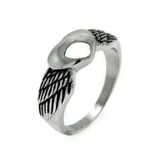 Stainless Steel 9mm High Polish Oxidized Hearts with Wings Design Fashion Ring for Men (Size 9 to 13) GoldenMine Jewelry