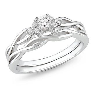 Miadora 10k White Gold Braided Diamond Bridal Ring Set (G H, I2 I3) Miadora Bridal Sets