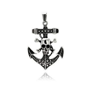 Stainless Steel 36.5mm(W)x50.5mm(H) Anchor with Skull and Bones Design Fashion Charm Pendant The World Jewelry Center Jewelry