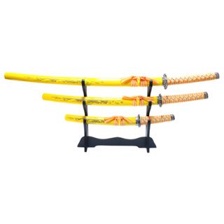 Yellow/Orange Dragon Design Samurai Katana Swords Set 3 piece/ Stand Defender Collectible Swords