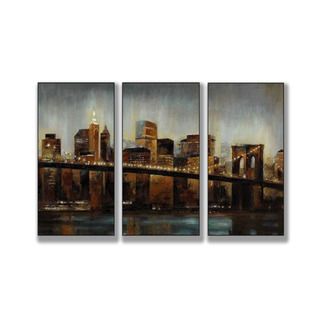 Lights on Bridge Triptych Art (17 x 30) Other Medium