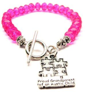Proud Grandparent of an Autistic Child Hot Pink Crystal Beaded Toggle Bracelet ChubbyChicoCharms Jewelry