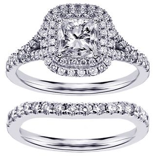 14k or 18k White Gold or Platinum 2 1/3ct TDW Clarity Enhanced Diamond Halo Bridal Ring Set (F G, SI1 SI2) Bridal Sets