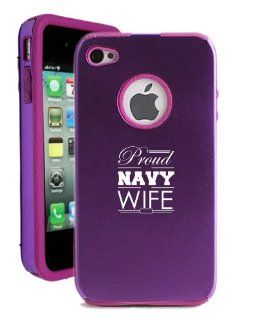 SudysAccessories Proud Navy Wife2 iPhone 4 Case iPhone 4S Case   MetalTouch Purple Aluminium Shell With Silicone Inner Protective Designer Case Cell Phones & Accessories