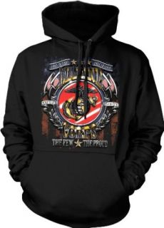 First To Fight, Last To Leave, United States Marine Corps Hooded Sweatshirt, US Marine Corps, The Few The Proud Eagle Globe and Anchor Insignia Design Hoodie Clothing