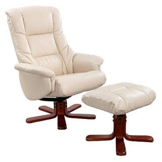 Cream bonded leather Elliot recliner chair & stool