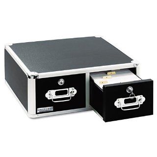 Vaultz Products   Vaultz   Vaultz Locking 6 x 4 Two Drawer Index Card Box, 3000 Card Capacity, Black   Sold As 1 Each   A great storage solution for index cards, recipes and pictures.   Reliable key lock provides security.   Features steel corners and alum