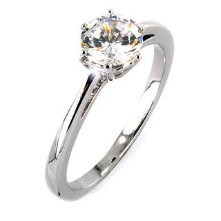Silvertone Cubic Zirconia Polished Engagement style Ring West Coast Jewelry Fashion Rings