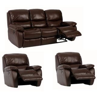 Clinton 3 piece Brown Reclining Leather Sofa and Two Chair Set Sofas & Loveseats