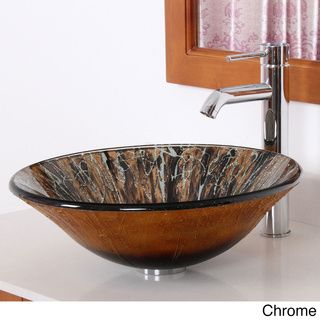 Elite Hand Painted Art Bell shaped Tempered Glass Bathroom Vessel Sink Faucet Combo 1310F371023 Elite Bathroom Sinks