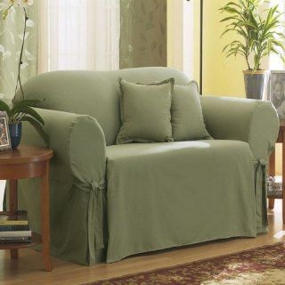 Sure Fit Cotton Duck Loveseat Slipcover, Sage   Slipcovers For Sofas Green