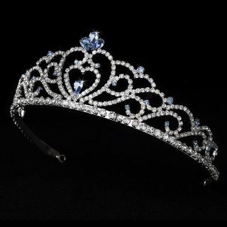 Aine Regal Rhinestone Heart Princess in Silver with Light Blue Accents Quinceanera Sweet 15 Tiara  Fashion Headbands  Beauty