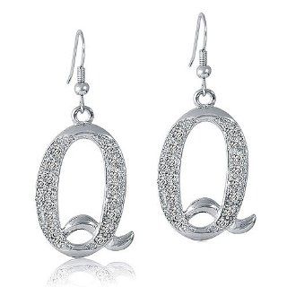 BERRICLE Silvertone Rhinestones Initial Letter Q Dangle Earrings BERRICLE Jewelry