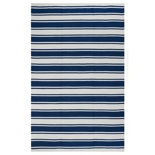 Indo Hand woven Lucky Bright White/ Turkish Sea Blue Stripe Area Rug (4' x 6') 3x5   4x6 Rugs