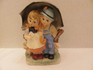 Vintage   Young Boy and Young Girl Holding Umbrella On Way To Mail A Letter FIGURINE (approx. 6" Tall)   by ARNART 5TH AVENUE / (Hand Painted 2578)  Collectible Figurines  