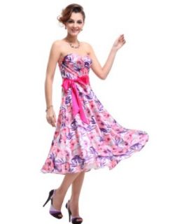 Ever Pretty Strapless Sweetheart Neckline Belt Bow Floral Tea Length Dress 06089
