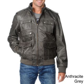 Whet blu Men's Leather Zip front Jacket with Belted Stand Collar Jackets