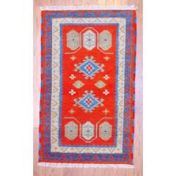 Indo Hand Knotted Kazak Red/Ivory Traditional Geometric Pattern Wool Rug (3' x 5') 3x5   4x6 Rugs
