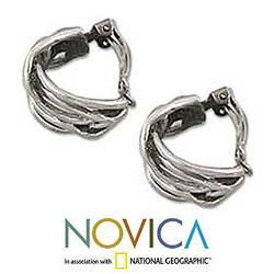 Sterling Silver 'Winding Weave' Earrings (Mexico) Novica Earrings