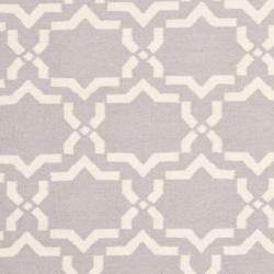 Moroccan Dhurrie Geometric Grey/Ivory Wool Rug (6' x 9') Safavieh 5x8   6x9 Rugs