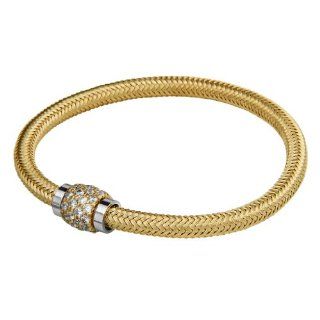 .925 Sterling Silver Yellow Gold Plated 5mm Thickness CZ Cubic Zirconia Bangle Bracelet with Magnetic Clasp   7.5" inches Jewelery Jewelry