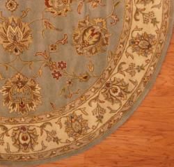 Indo Hand tufted Mahal Floral Light Blue/ Beige Wool Rug (8' Round) Round/Oval/Square