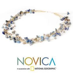 Silver 'Afternoon Blue' Lapis Lazuli Agate Necklace (Thailand) Novica Necklaces