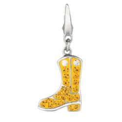 Sterling Silver Yellow and Clear Crystal Cowboy Boot Charm Silver Charms