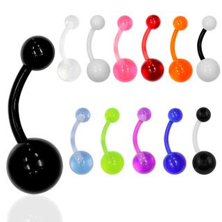 Semi transparent Flexible Acrylic 14G Curved Barbell Belly Button Ring (3/8 inch) More Body Jewelry