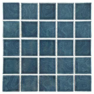 SomerTile 12x12 Paradise Coral Blue Porcelain 0.188 in Mosaic Tile (Pack of 10) Floor Tiles
