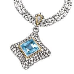 Sterling Silver and 18k Gold Blue Topaz and 0.02ct TDW Diamond Necklace (H I, I2 I3) Gemstone Necklaces