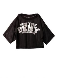 Logo print cropped mesh T shirt  Dkny