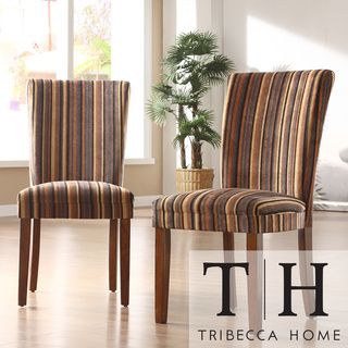 TRIBECCA HOME Brown Stripe Print Parson Side Chairs (Set of 2) Tribecca Home Dining Chairs