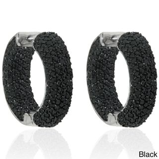 Silver Overlay Black or White Cubic Zirconia 24.5mm Inside out Hoop Earrings Dolce Giavonna Cubic Zirconia Earrings