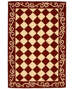 Hand hooked Diamond Burgundy/ Ivory Wool Rug (3'9 x 5'9) Safavieh 3x5   4x6 Rugs