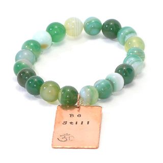 Handmade and Hand Stamped Green Agate Stretch Bracelet Bracelets
