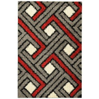 Soft Shag Contemporary Abstract Boxes Grey Rug (6'7 x 9'3) 7x9   10x14 Rugs