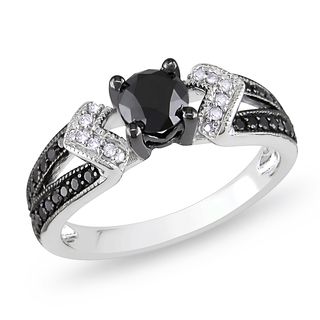 Miadora Sterling Silver 1ct TDW Round cut Black and White Diamond Ring (H I, I2 I3) Miadora Diamond Rings