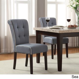 Savanna Tufted and Rolled Back Armless Chair with Contrast Piping and Solid Wood Espresso Legs Office Star Products Dining Chairs