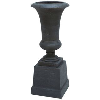 Black Fiber Stone Urn with Minimal Detailing   Set of 2 Vases