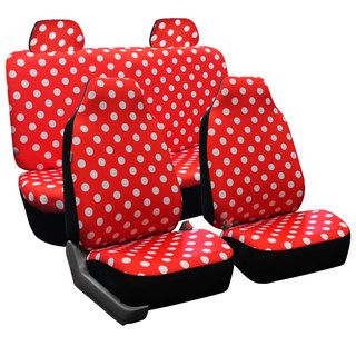 FH Group Red Polka Dots Car Seat Covers Front High Back Buckets and Solid Bench (Full Set) FH Group Car Seat Covers