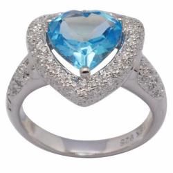 De Buman 18K Gold and Silver Blue Heart shaped Topaz and Round cut Cubic Zirconia Ring Gemstone Rings