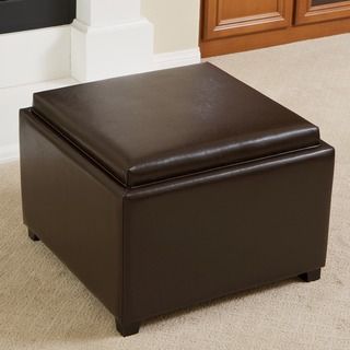 Christopher Knight Home Wellington Leather Tray Top Ottoman Christopher Knight Home Ottomans