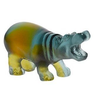 Daum Crystal Mini Hippopotamus Blue/Amber   Collectible Figurines