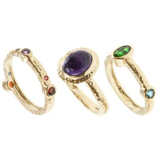 Michael Valitutti Gold over Sterling Silver Multi gemstone 3 piece Ring Set Michael Valitutti Gemstone Rings