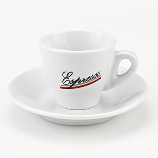 Set of 6 Porcelain Espresso Cups with Espresso logo, by Lorren Home Trends Lorren Home Trend Tea & Coffee Sets