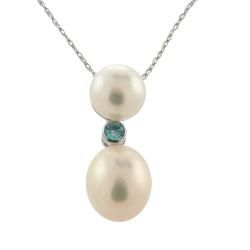 14k White Gold White Freshwater Pearl and Blue Topaz Necklace (7 9 mm) DaVonna Pearl Necklaces